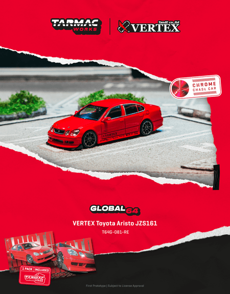 Tarmac Works 1/64 VERTEX Toyota Aristo JZS161 Red Car+Card Combo Set