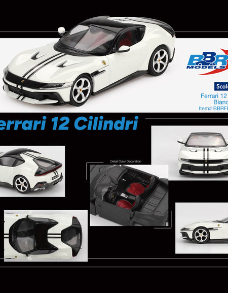 (Pre-order) BBR 1/64 Ferrari 12 Cilindri Bianco Avus Diecast Model BBRFER64034