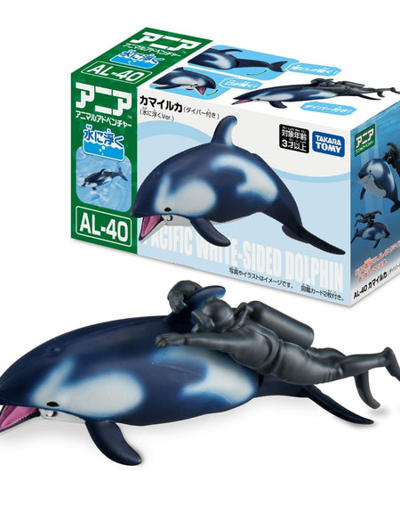 Takara Tomy Ania AL-40 Pacific White-Sided Dolphin with diver (Floating Version)