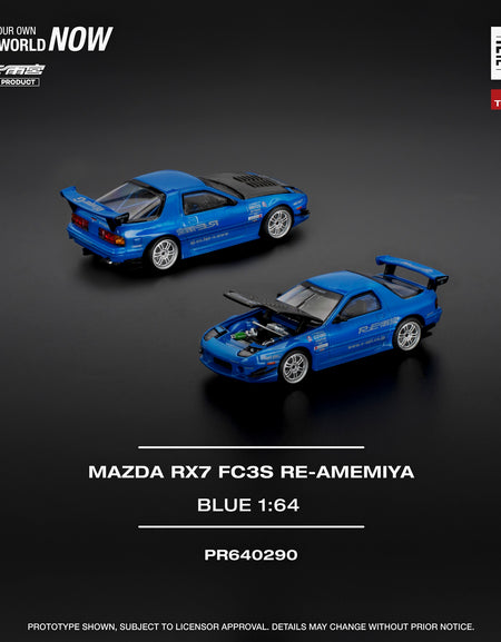 POPRACE 1/64 MAZDA RX7 (FC3S) RE-AMEMIYA RE-AMEMIYA BLUE Model Car