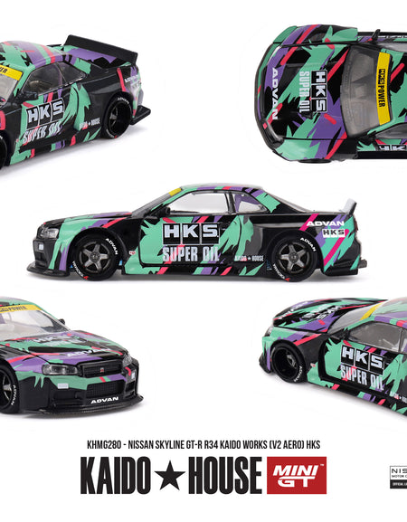 (Pre-order) Kaido House Mini GT Nissan Skyline GT-R R34 Kaido Works V2 Aero HKS