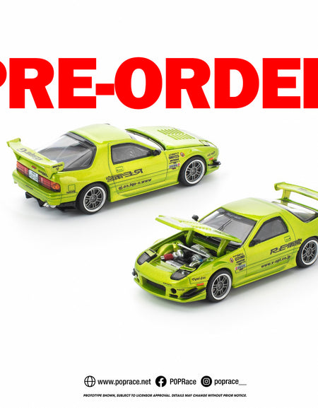 (Pre-order) POPRACE 1/64 MAZDA RX7 FC3S RE-AMEMIYA LUMINOUS GREEN Diecast Car