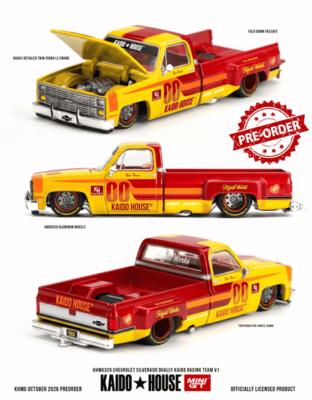 (Pre-order) Mini GT x Kaido House #320 Chevrolet Silverado Dually Racing Team V1