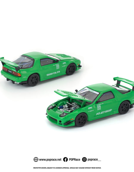 (Pre-order) POPRACE 1/64 MAZDA RX7 (FC3S) RE-AMEMIYA GREEN Model Car #PR640339