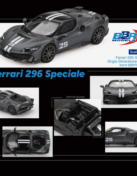 (Pre-order) BBR 1/64 Ferrari 296 Speciale Grigio Silverstone Opaco Model Car