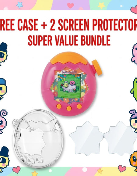 Bandai Tamagotchi Paradise Orange Tropics w Case + Screen Protector x2 Value Set