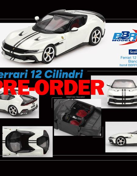 (Pre-order) BBR 1/64 Ferrari 12 Cilindri Bianco Avus Diecast Model BBRFER64034