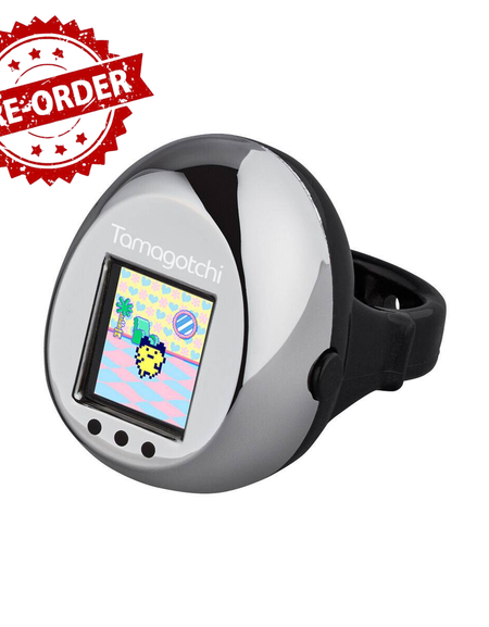 (Pre-order) Bandai Tamagotchi ring - Black & Metallic Silver Digital Pet Toy