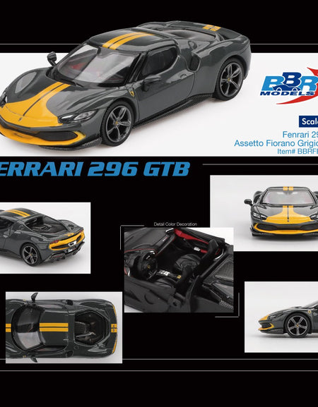 BBR 1/64 Ferrari 296 GTB Assetto Fiorano Grigio Scuro Diecast Model