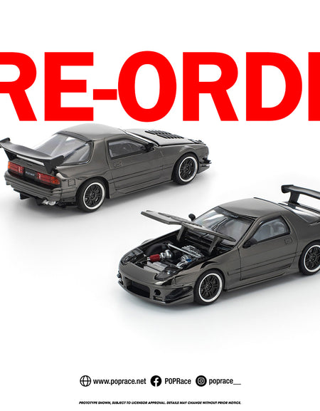 (Pre-order) POPRACE 1/64 MAZDA RX7 FC3S RE-AMEMIYA DARK CHROME Diecast Model Car