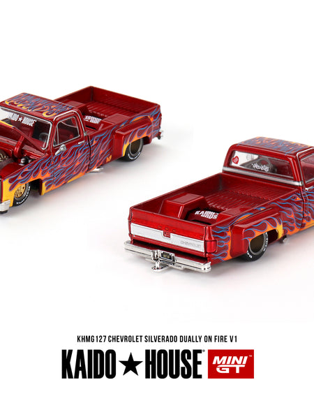 Mini GT x Kaido House 1/64 Chevrolet Silverado Dually on Fire V1