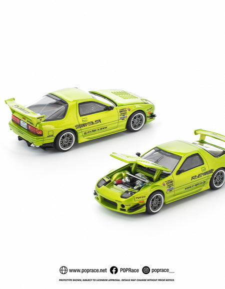 (Pre-order) POPRACE 1/64 MAZDA RX7 FC3S RE-AMEMIYA LUMINOUS GREEN Diecast Car