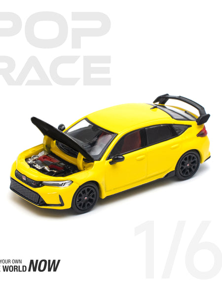 POPRACE 1/64 HONDA CIVIC FL5 TYPE-R SUNLIGHT YELLOW Model Car