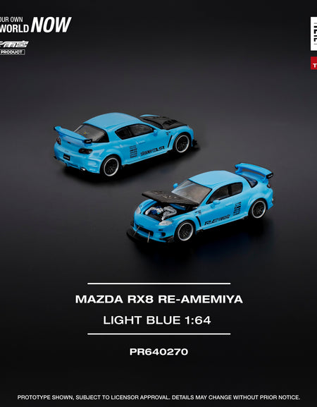 POPRACE 1/64 MAZDA RX-8 RE-AMEMIYA LIGHT BLUE (Opening Front Hood )