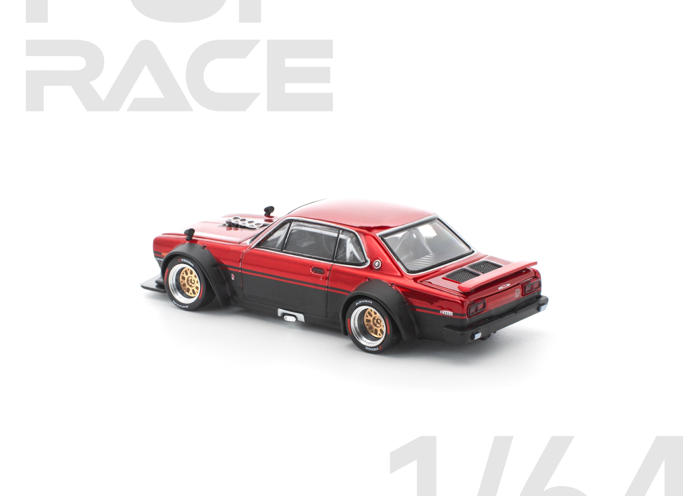 (Pre-order) POPRACE 1/64 SKYLINE GT-R V8 DRIFT (HAKOSUKA) - RED BLACK Model Car
