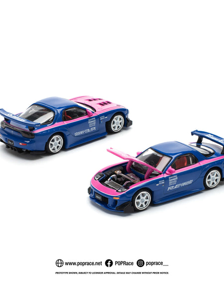 POPRACE 1/64 MAZDA RX7 RE-AMEMIYA - BLUE/PINK model car