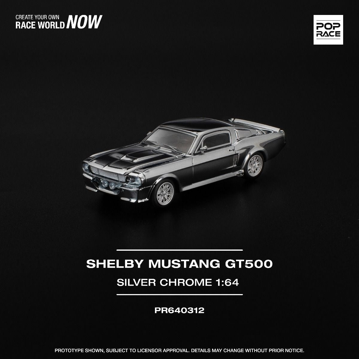 (Pre-order) POPRACE 1/64 SHELBY MUSTANG GT500 - SILVER CHROME Model Car