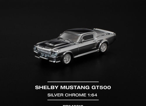 Load image into Gallery viewer, (Pre-order) POPRACE 1/64 SHELBY MUSTANG GT500 - SILVER CHROME Model Car
