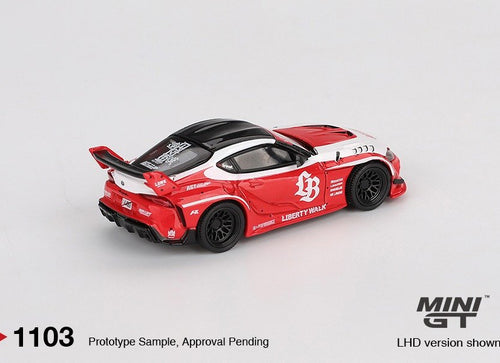 Load image into Gallery viewer, MINI GT #1103 LB WORKS Toyota GR Supra Red/White Diecast Model Car
