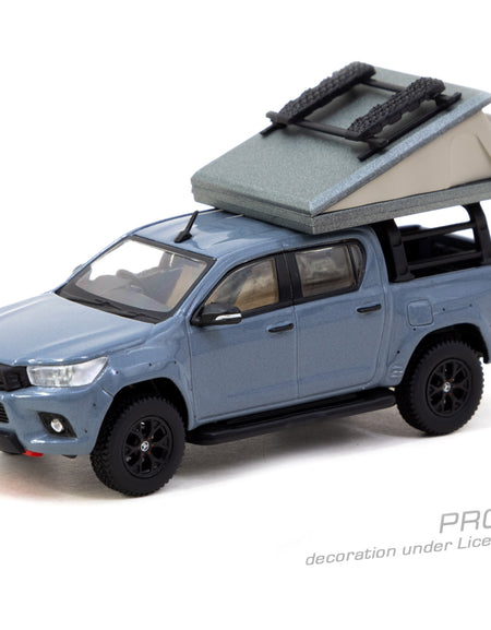 Tarmac Works 1/64 Toyota Hilux  Grey - With camping tent Diecast Car