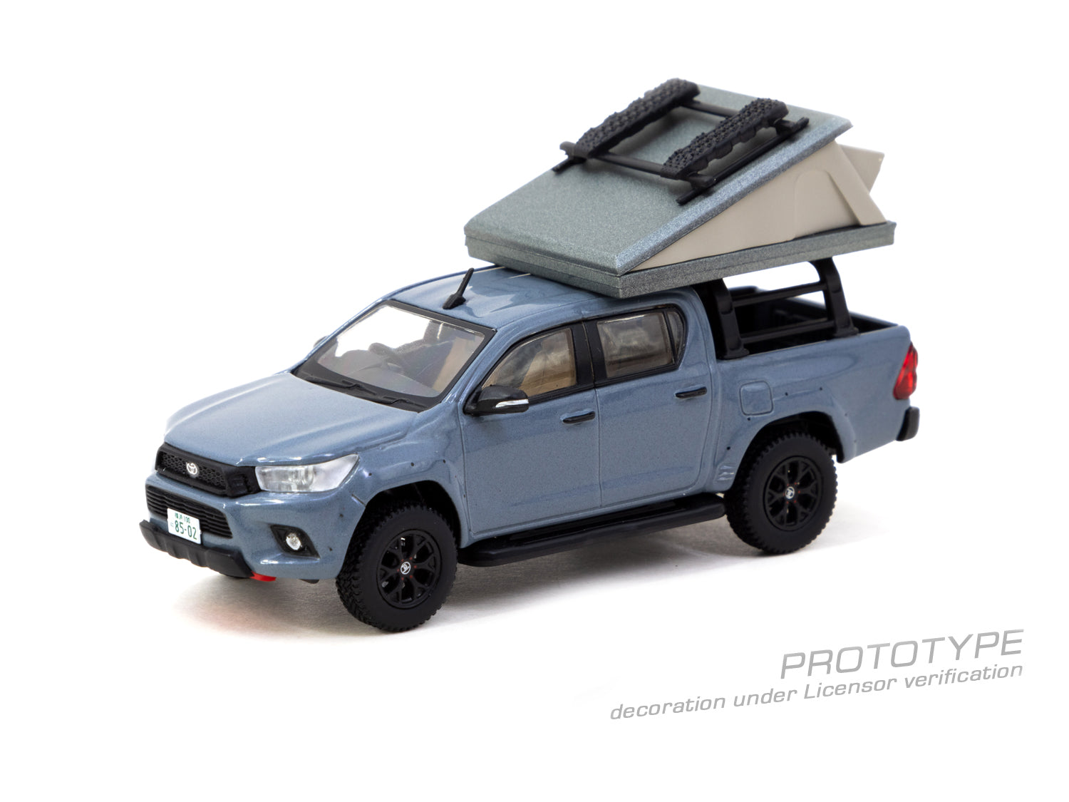 Tarmac Works 1/64 Toyota Hilux  Grey - With camping tent Diecast Car