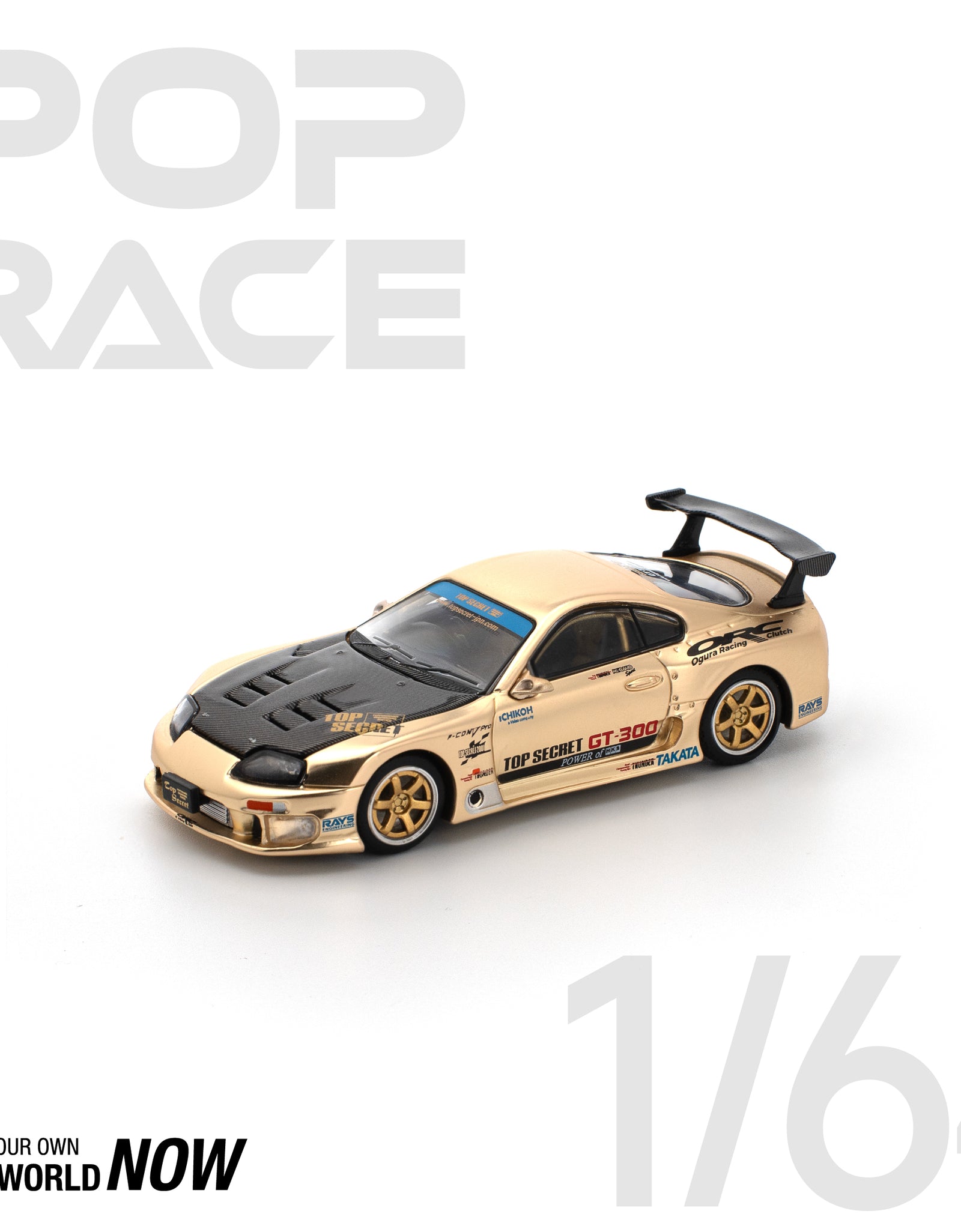 POPRACE 1/64 TOP SECRET GT300 SUPRA - CHROME GOLD Diecast Model Car