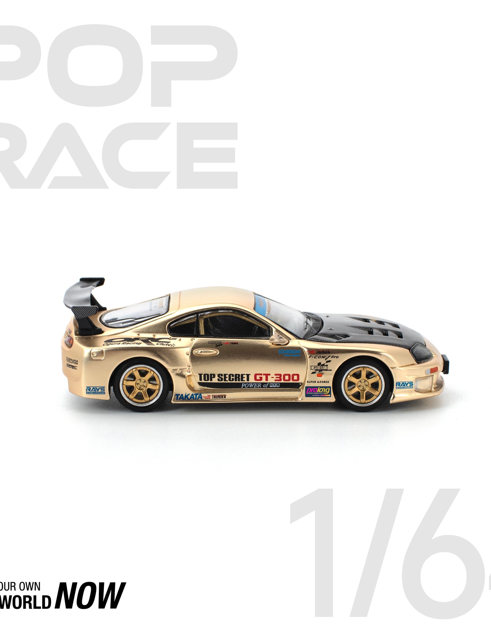 POPRACE 1/64 TOP SECRET GT300 SUPRA - CHROME GOLD Diecast Model Car