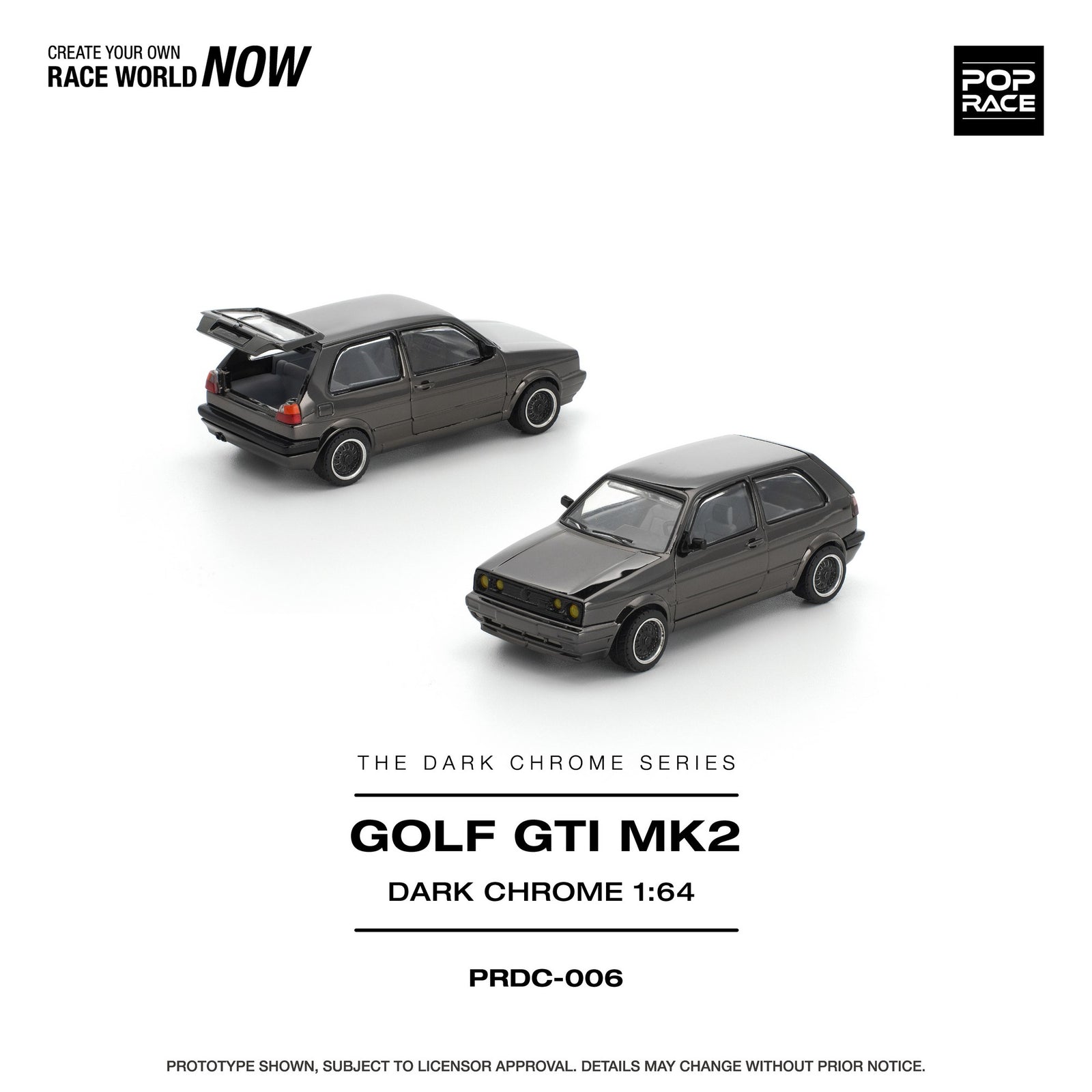 (Pre-order) POPRACE 1/64 GOLF GTI MK2 DARK CHROME Diecast Model Car