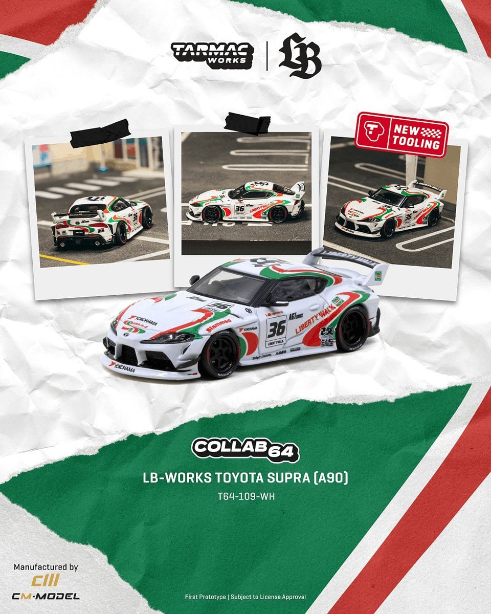 (Pre-order) Tarmac Works 1/64  LB-WORKS TOYOTA SUPRA (A90) White Diecast Car
