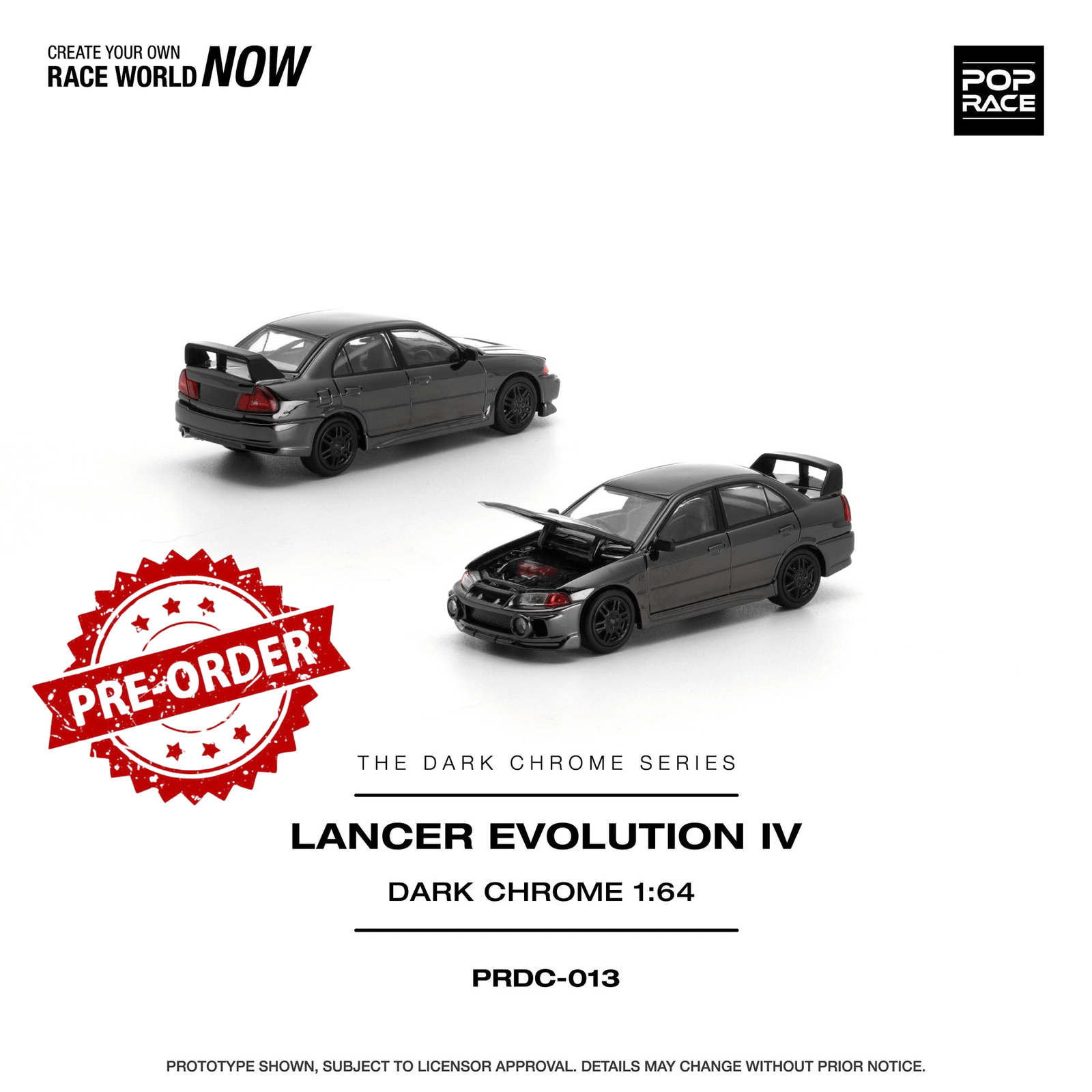 (Pre-order) POPRACE 1/64 - LANCER EVOLUTION IV DARK CHROME Diecast Model Car