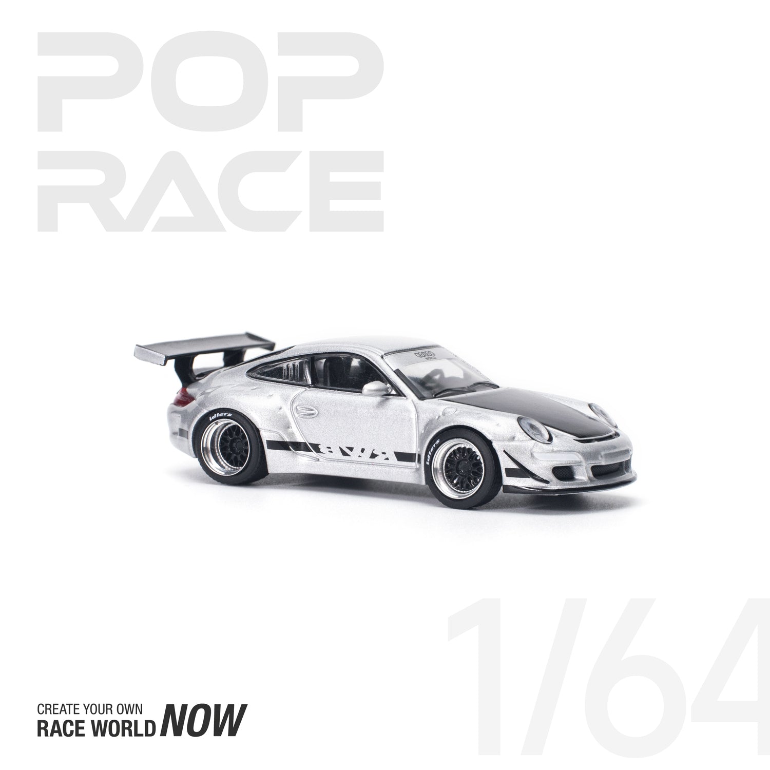 POPRACE 1/64 RWB 997 Silver Diecast Model Car