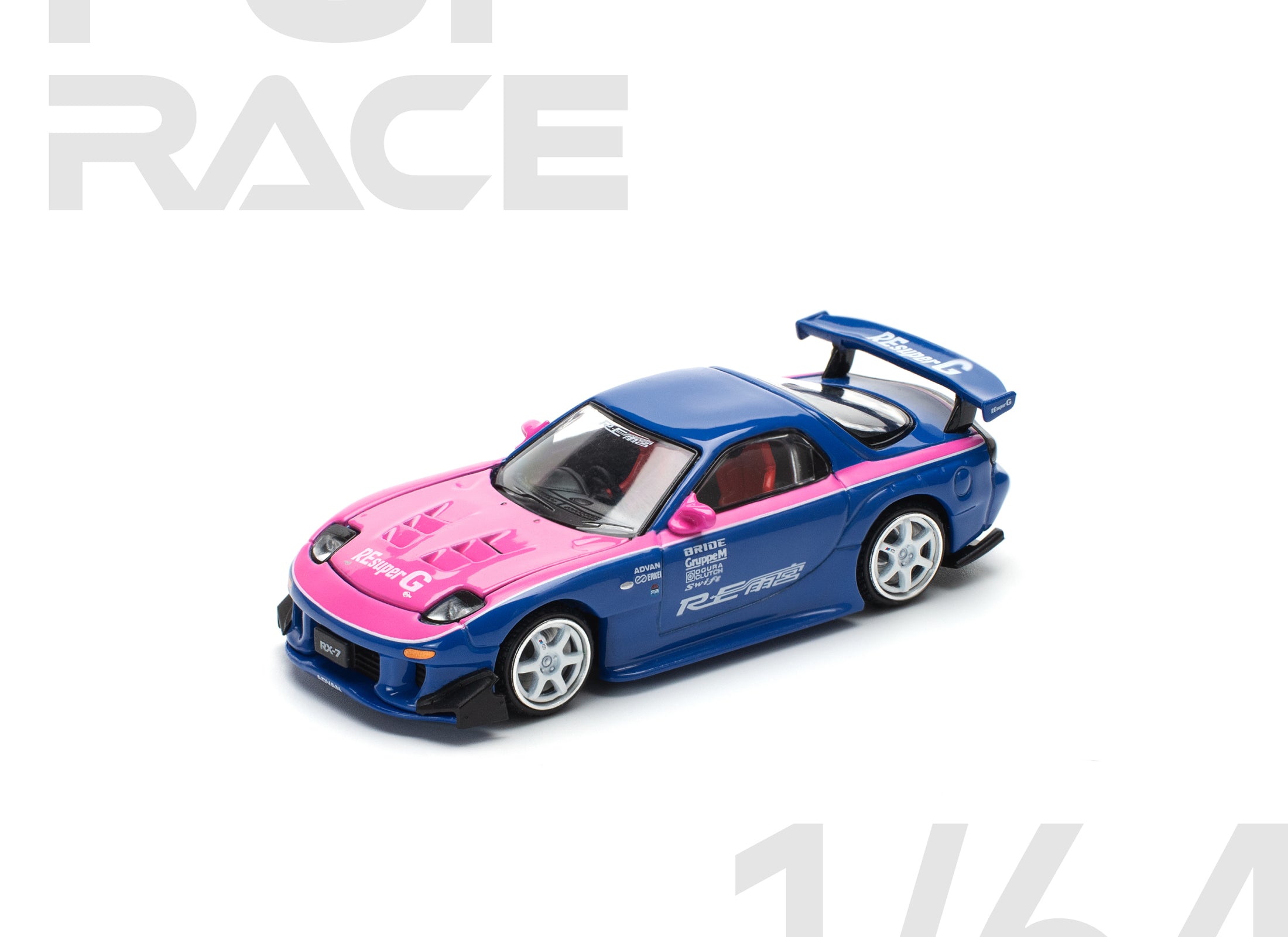 POPRACE 1/64 MAZDA RX7 RE-AMEMIYA - BLUE/PINK model car