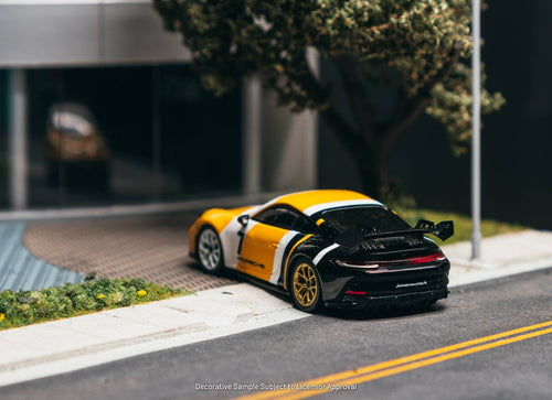 Load image into Gallery viewer, (Pre-order) Tarmac Works 1/64 Porsche 911 GT3 (992) Yellow / Black Diecast Model
