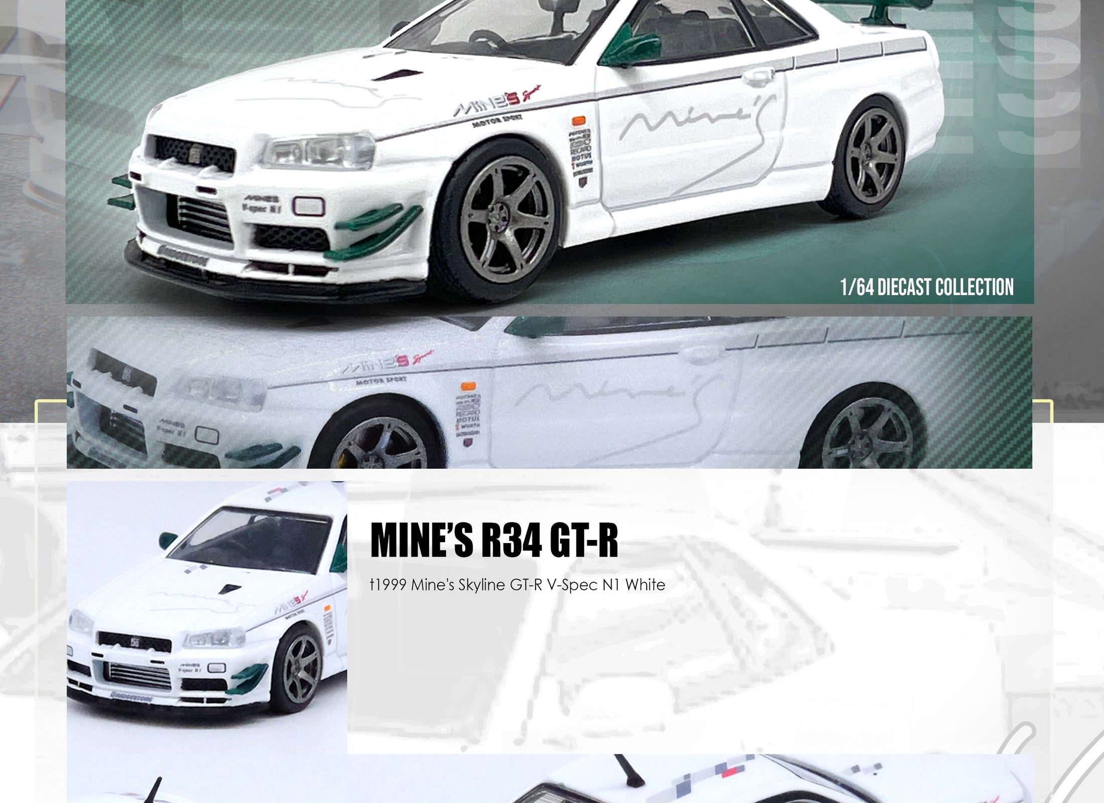 INNO64 MODEL 1/64 NISSAN SKYLINE GT-R (R34) V-SPEC Tuned by "MINE'S"