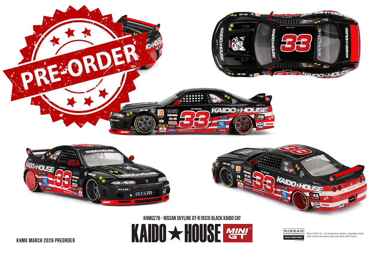 (Pre-order) Kaido House X Mini GT Nissan Skyline GT-R (R33) Black Kaido Cat #276