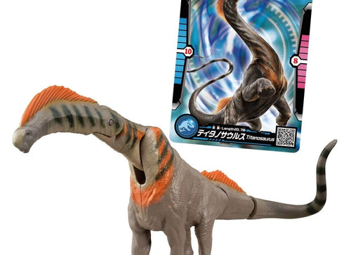 Load image into Gallery viewer, Takara Tomy Ania Jurassic World Titanosaurus Dinosaur Figure with Battle Card
