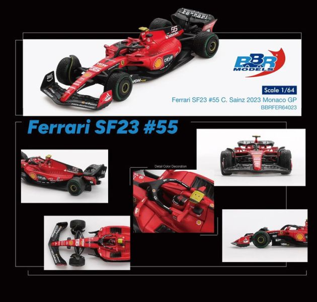 BBR 1/64  Ferrari SF23 #55 C. Sainz 2023 Monaco GP Model Car