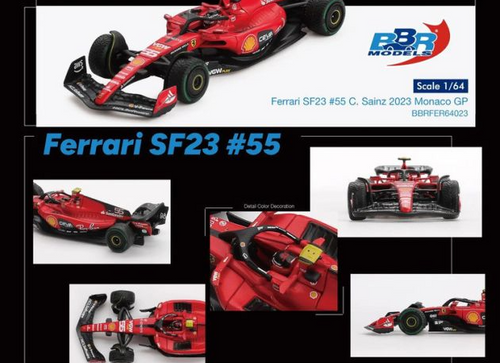 Load image into Gallery viewer, BBR 1/64  Ferrari SF23 #55 C. Sainz 2023 Monaco GP Model Car
