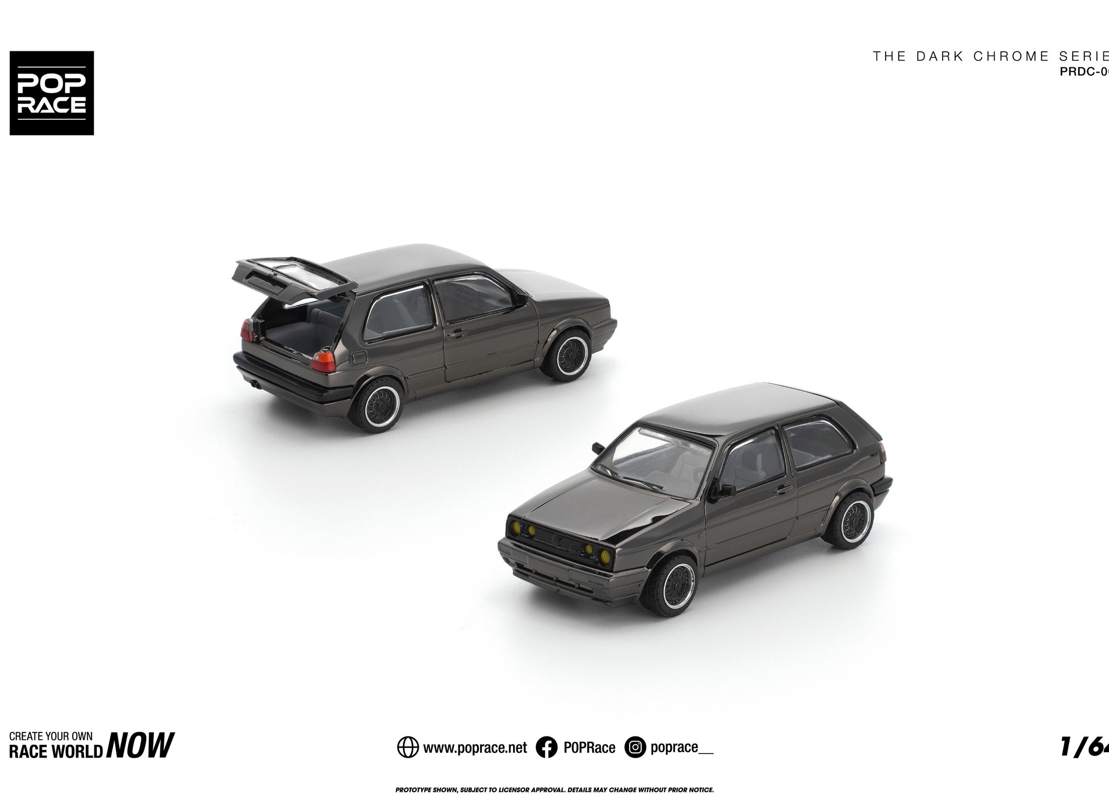 (Pre-order) POPRACE 1/64 GOLF GTI MK2 DARK CHROME Diecast Model Car