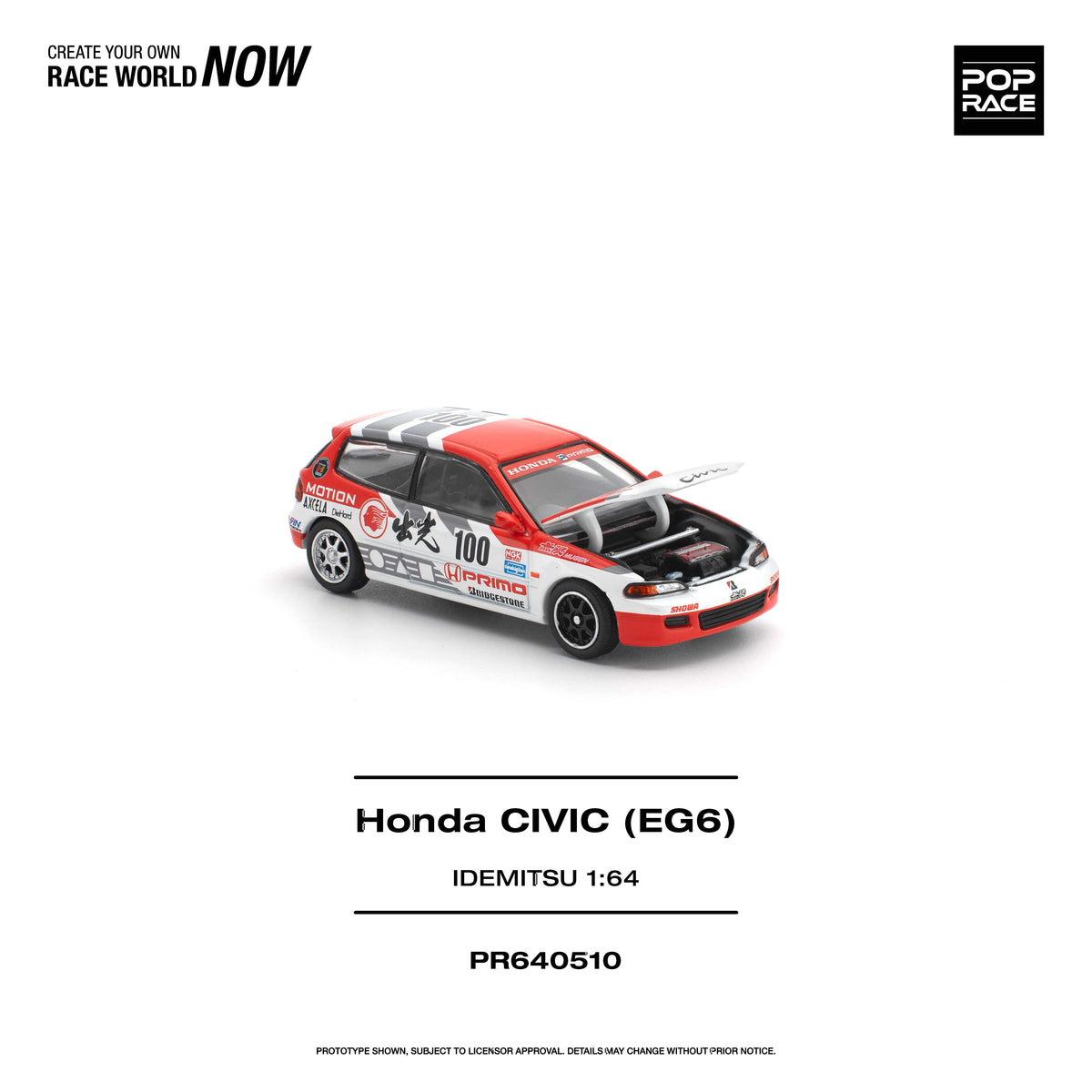 (Pre-order) POP RACE 1/64 HONDA CIVIC (EG6) IDEMITSU Diecast Model Car #PR640510