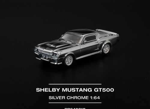 Load image into Gallery viewer, POPRACE 1/64 SHELBY MUSTANG GT500 - SILVER CHROME Model Car
