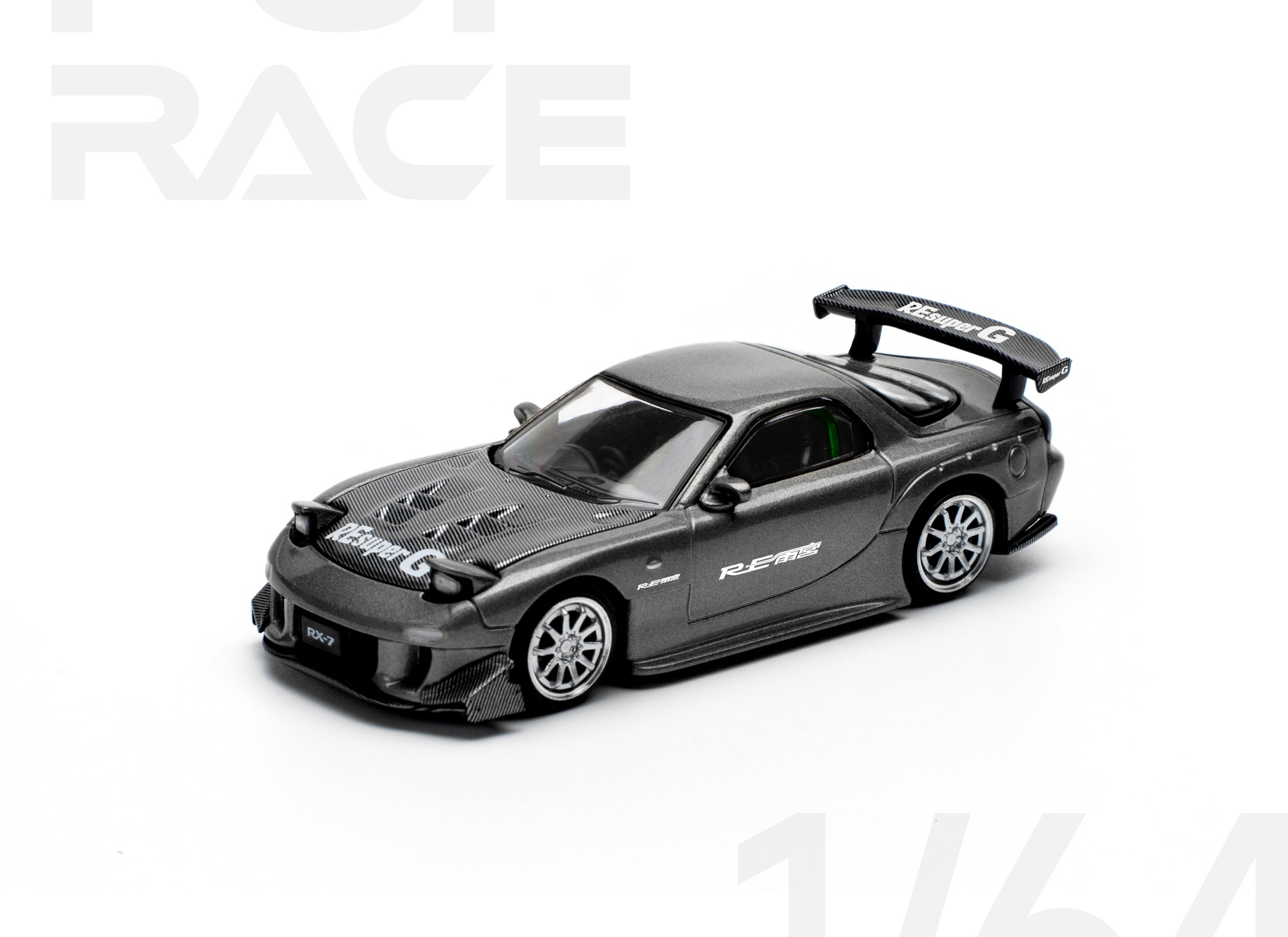 POPRACE 1/64 MAZDA RX7 RE-AMEMIYA - GUN METAL Model Car