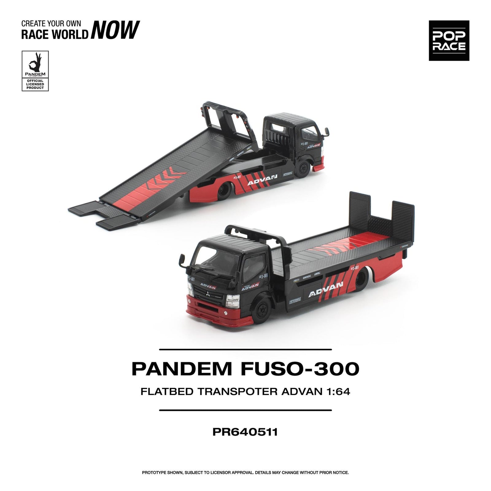 (Pre-order) POP RACE 1/64 PANDEM FUSO-300 FLATBED TRANSPORTER ADVAN Diecast Car