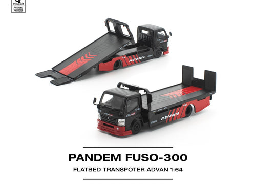 Load image into Gallery viewer, (Pre-order) POP RACE 1/64 PANDEM FUSO-300 FLATBED TRANSPORTER ADVAN Diecast Car
