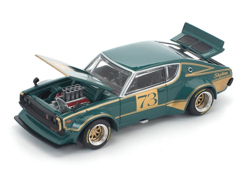 Load image into Gallery viewer, (Pre-order) POPRACE 1/64 KPGC110 KENMERI RACING #73 GREEN/GOLD Model Car
