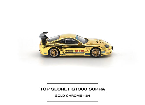 Load image into Gallery viewer, (Pre-order) POPRACE 1/64 - TOP SECRET GT300 SUPRA GOLD CHROME Diecast Model Car
