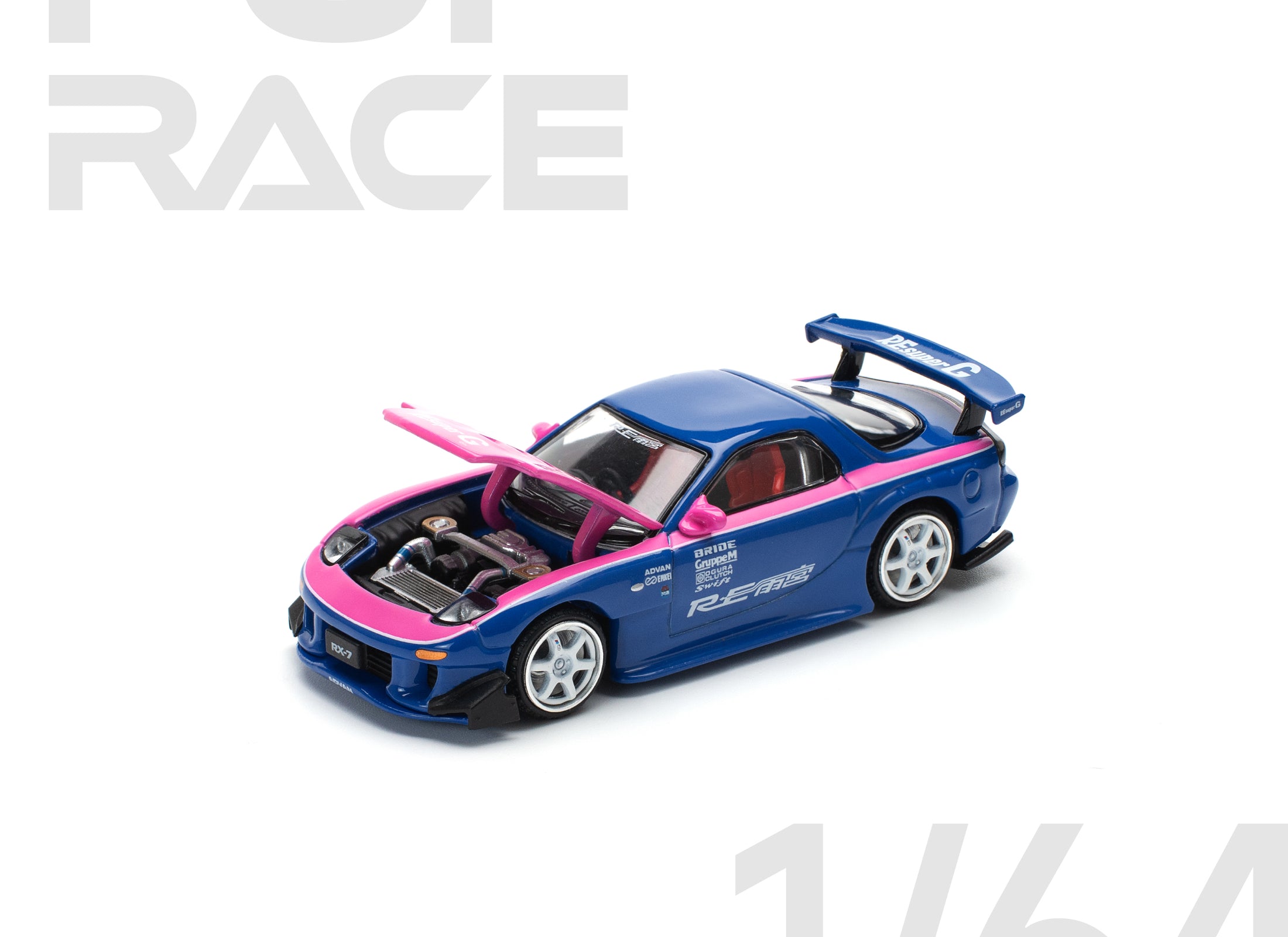 POPRACE 1/64 MAZDA RX7 RE-AMEMIYA - BLUE/PINK model car
