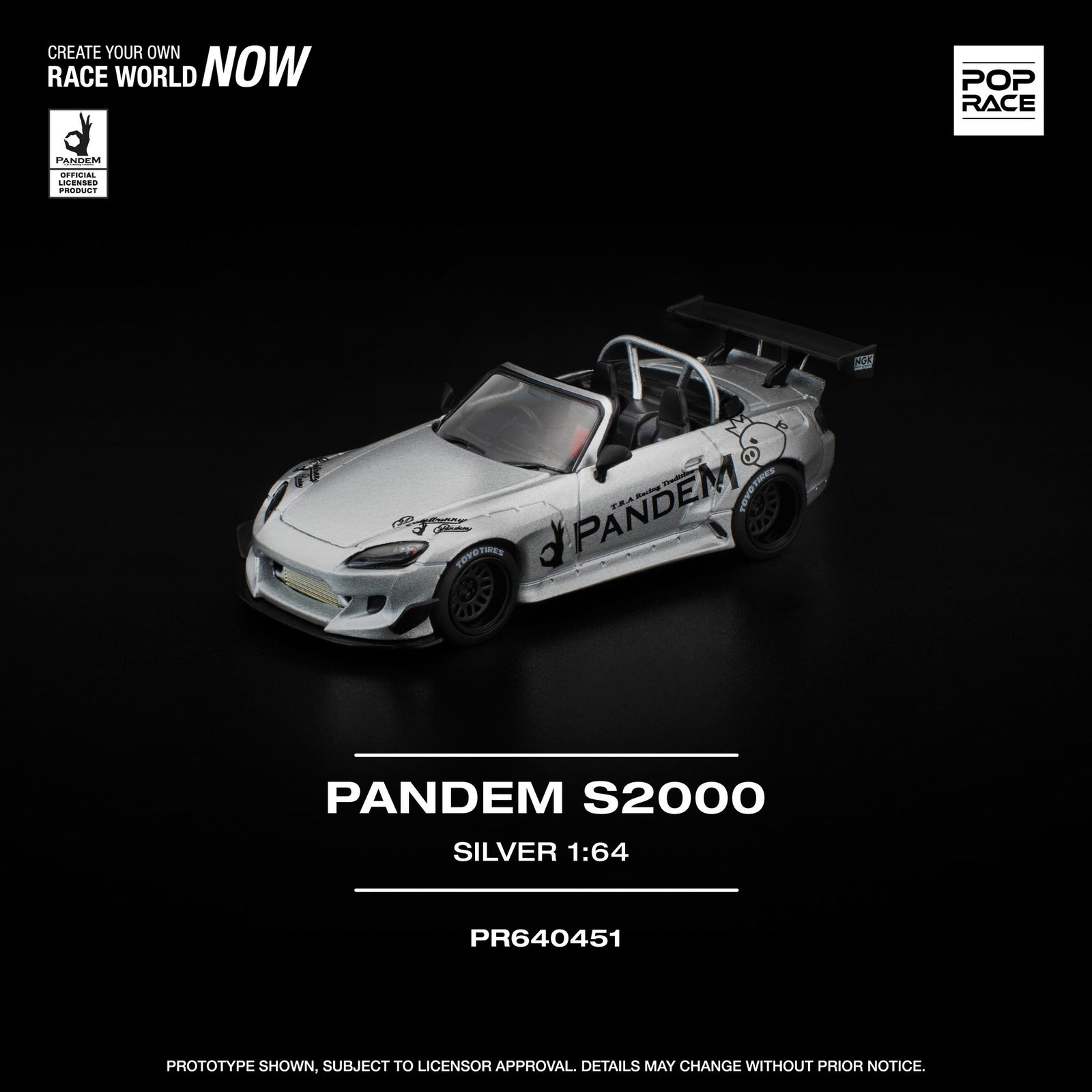 (Pre-order) POPRACE 1/64 PANDEM S2000 SILVER #PR640451 Diecast Model Car
