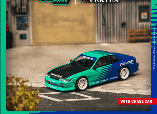 Load image into Gallery viewer, Tarmac Works 1/64 VERTEX Nissan Silvia (S13) Falken Model Car
