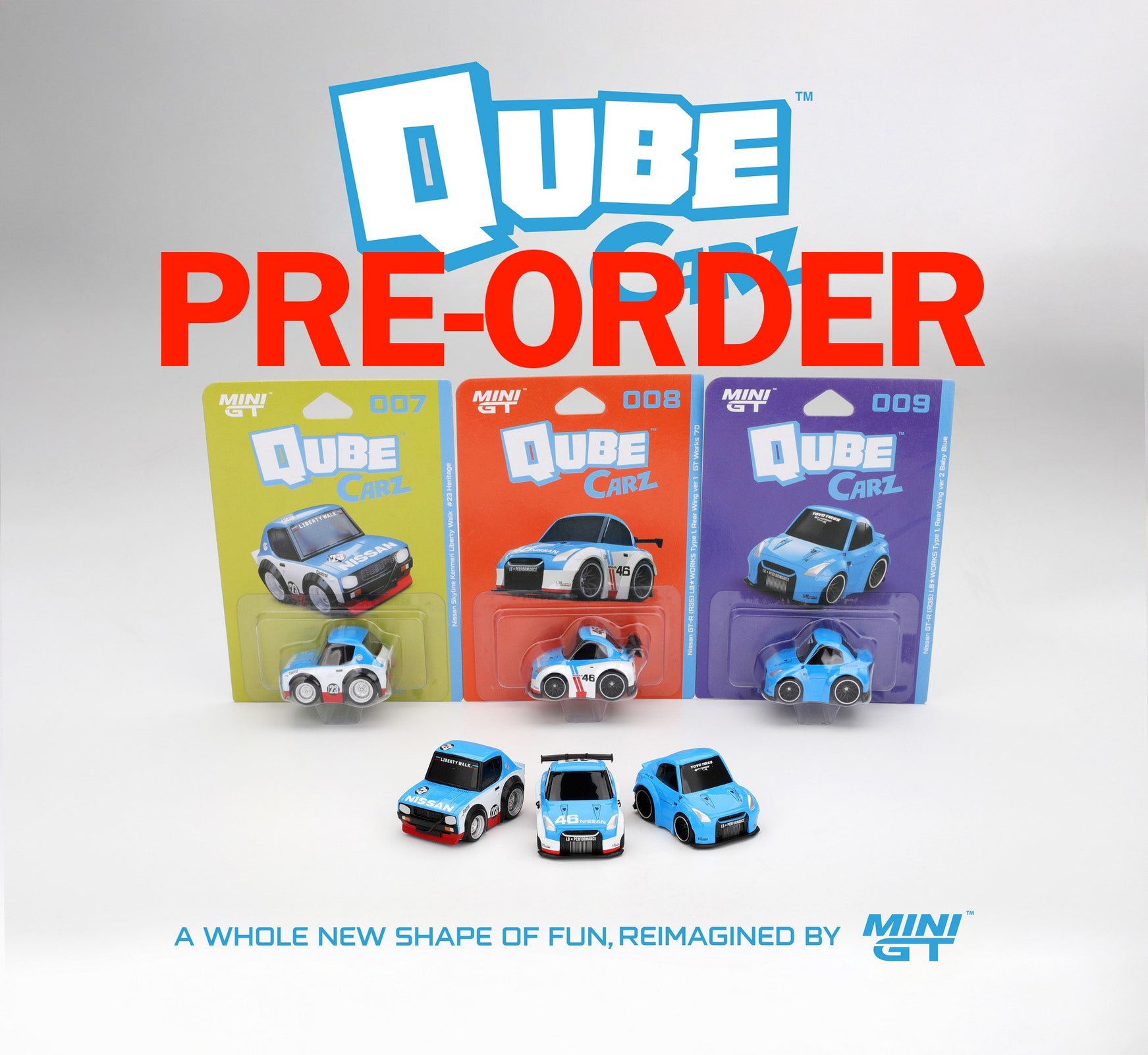 (Pre-order) Mini GT Qube Carz #007- #009 Nissan full set of 3 Model Cars